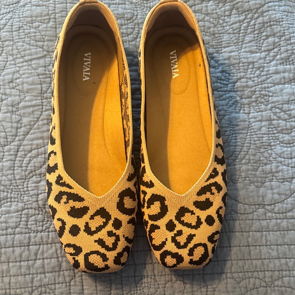 VIVAIA Women’s Leopard Print Knit Ballet Flats — Tan and Black size 8.5